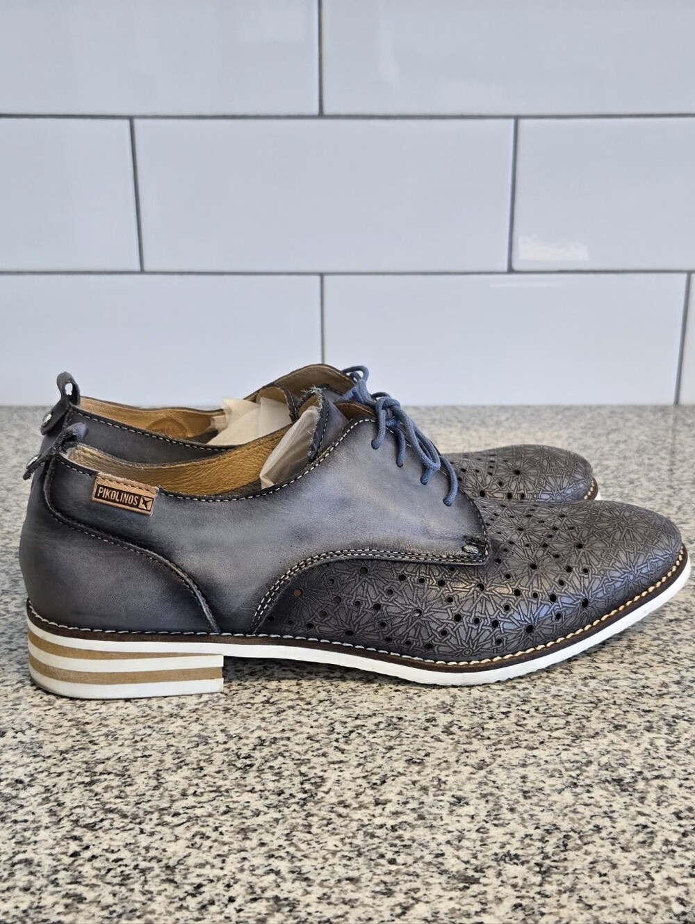 PIKOLINOS Men's Blue-Gray Laser-Cut Derby Shoes